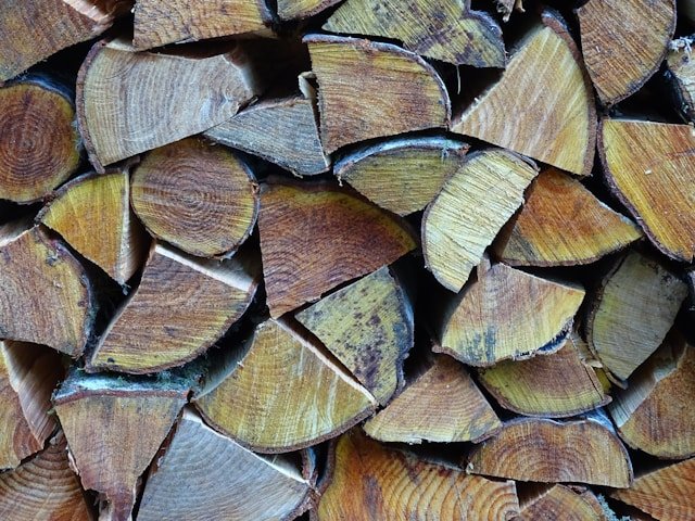 Split firewood pieces close-up